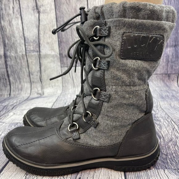 Lucky Brand Lace Up Duck Boot Women's Faux Fur Lined Winter Rain trail Boot Gray - Picture 5 of 12